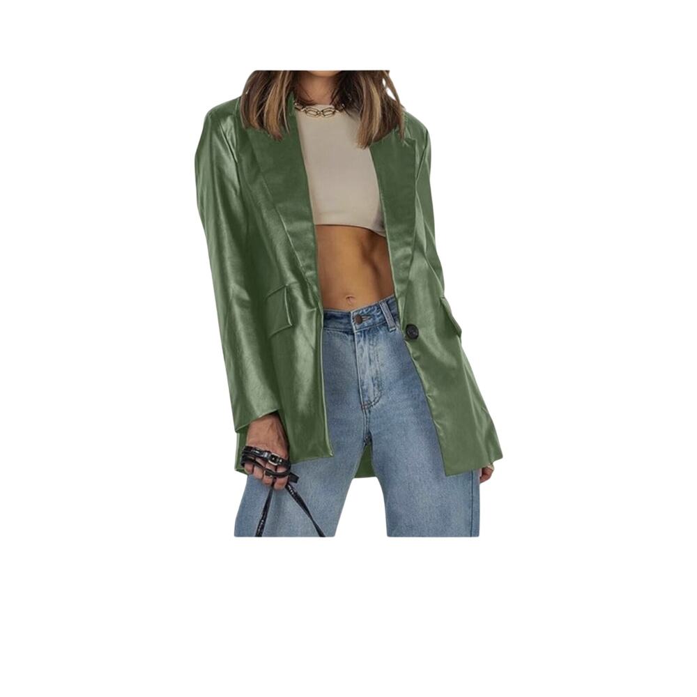 Free People Fame‎ and Partners Green Satin Oversize Kimono Jacket Size 0  #387